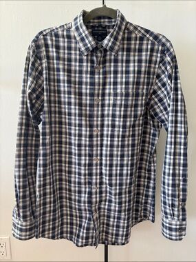 Banana Republic Navy and White Plaid Cotton Button-Down Shirt